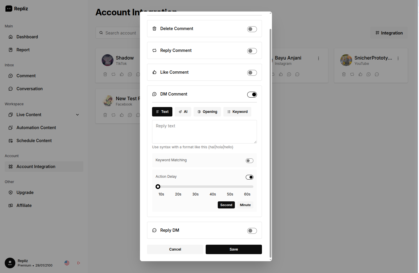 Action Delay on DM Comment